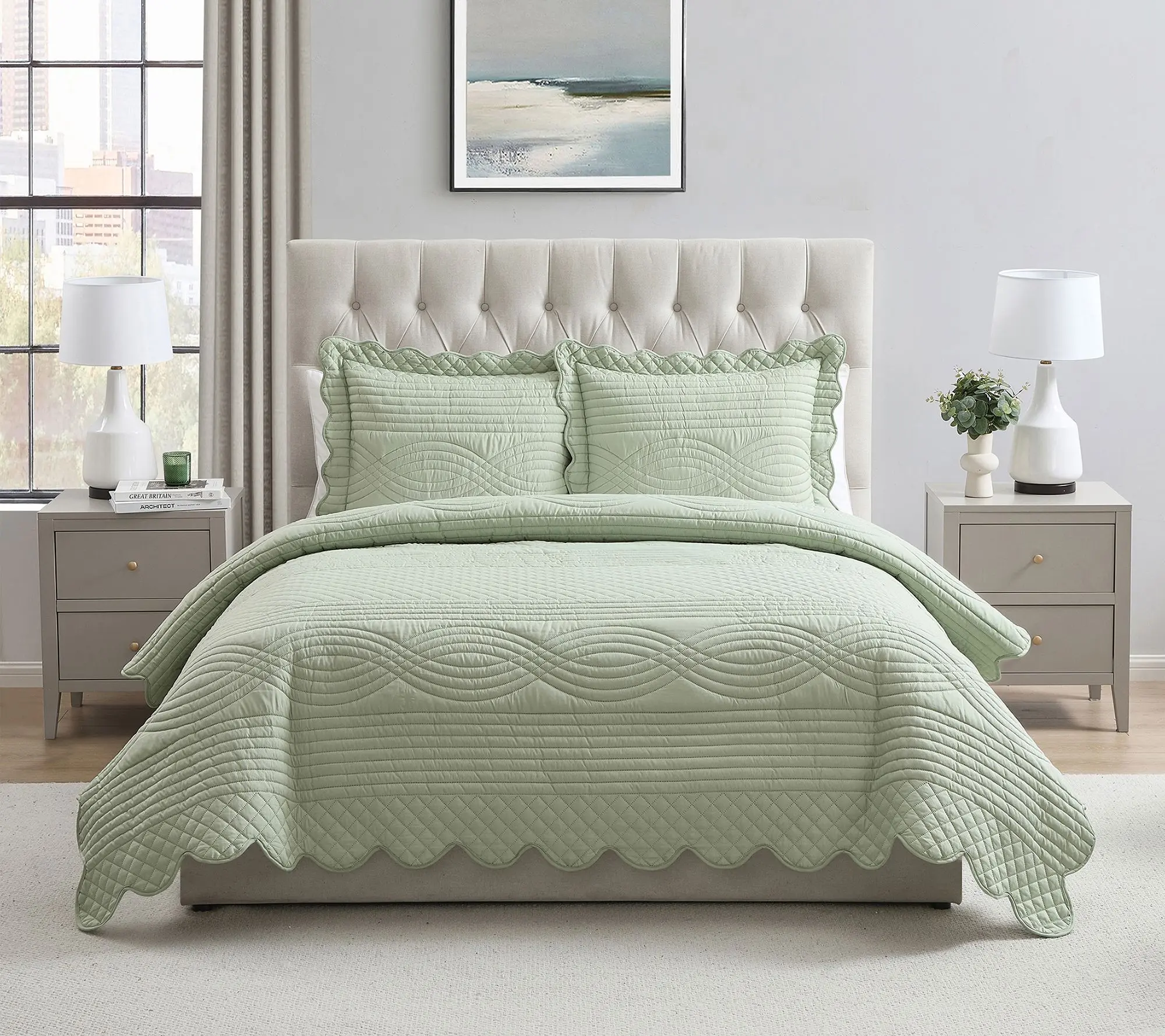 VCNY Home Scallop Microfiber Quilt Set, Twin