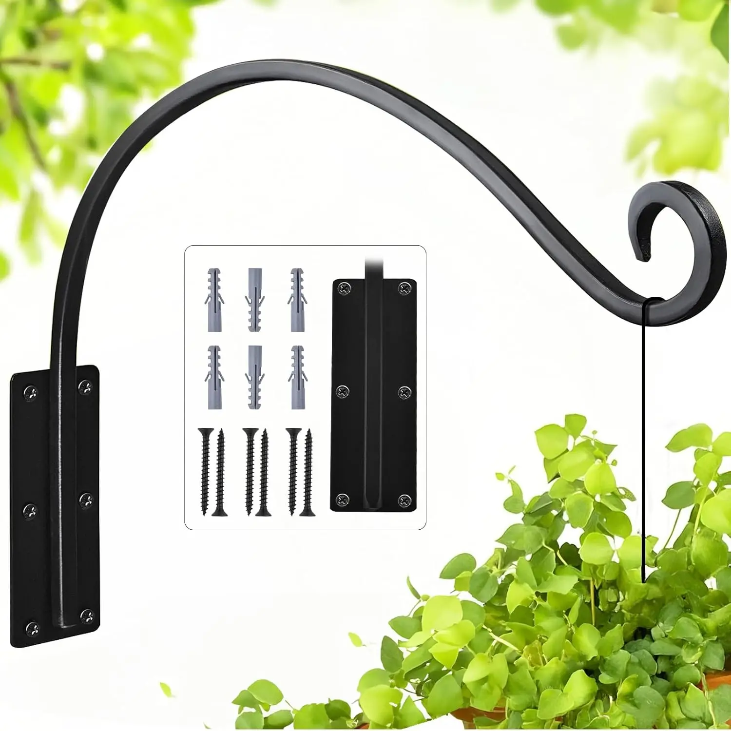 Heavy Duty 16 Inch Plant Hangers Bracket Outdoor, 60lbs Weight Capacity, Metal Wall Hooks for Hanging Plants, Bird Feeder, Wind Chime, Wall Decor, Plant Ha