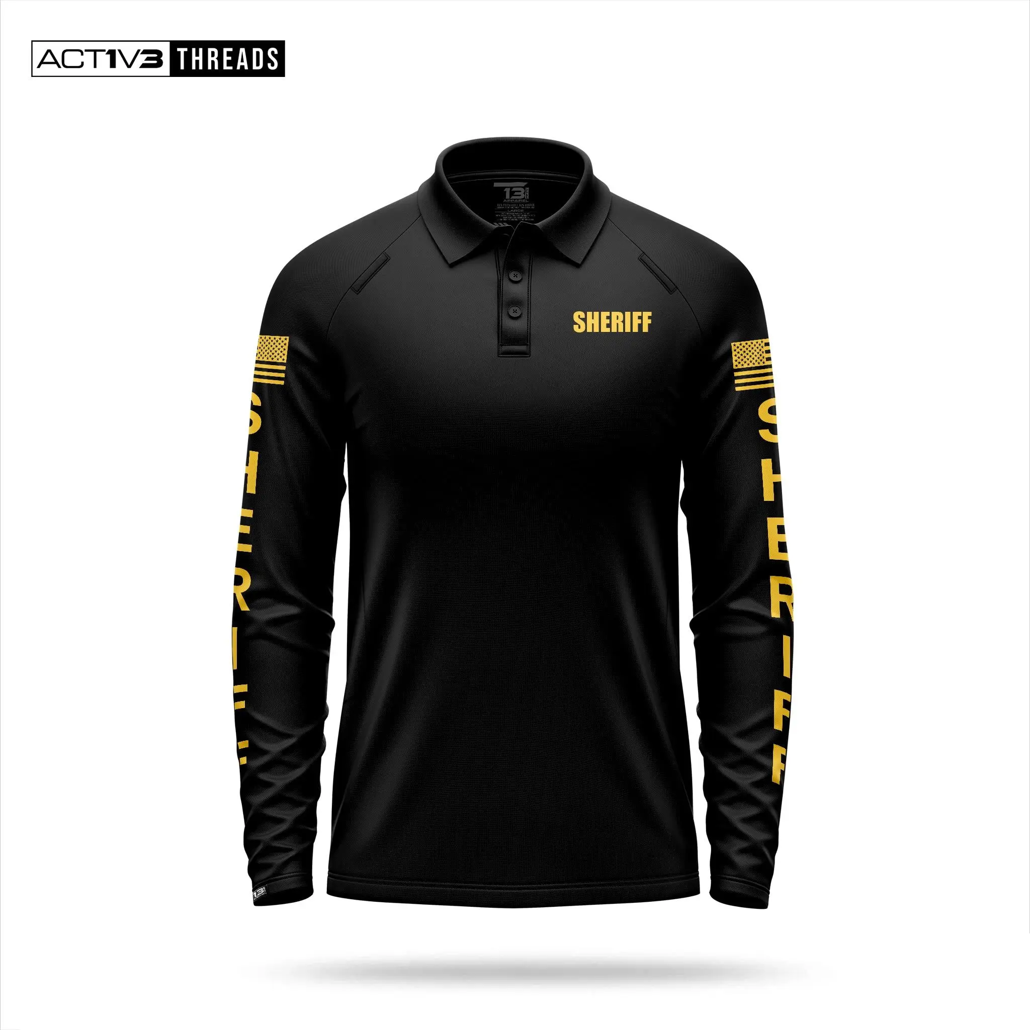 [SHERIFF] Men's Performance Polo Long Sleeve [BLK/GLD]