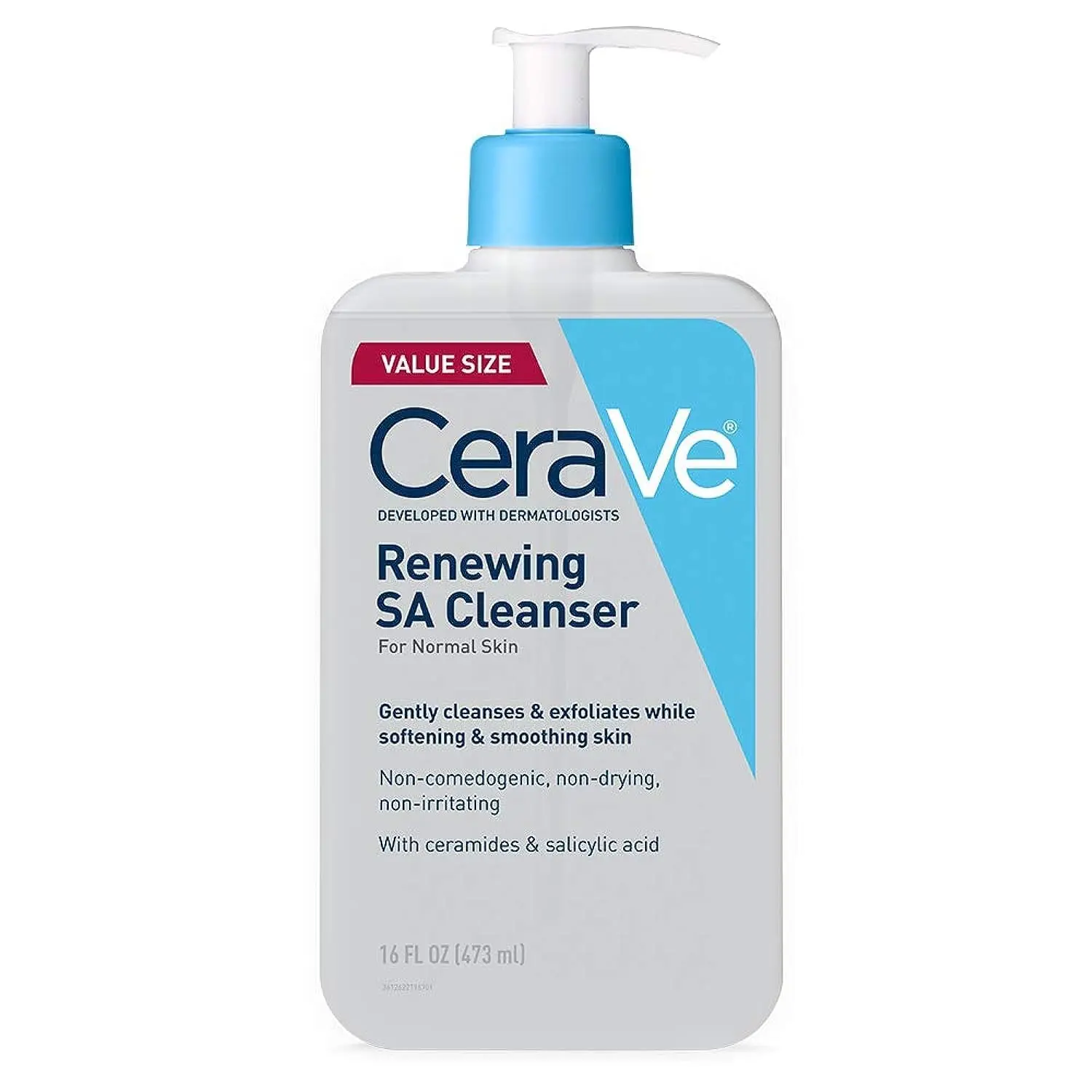CeraVe, Renewing Salicylic Acid Cleanser, Formulated with Hyaluronic Acid, Niacinamide, and Ceramides, Gentle BHA Exfoliating Face Wash Smooths and Softens Skin, Non and Fragrance Free, 16 Ounce