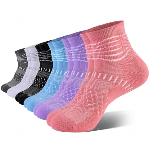 IRAMY Women's Elastane Compression Socks - 6 Pairs Sweat Wicking, Anti-Sore Ankle Socks for Plantar Fasciitis Relief, Cushioned Athletic Use, Sweat Wicking Socks