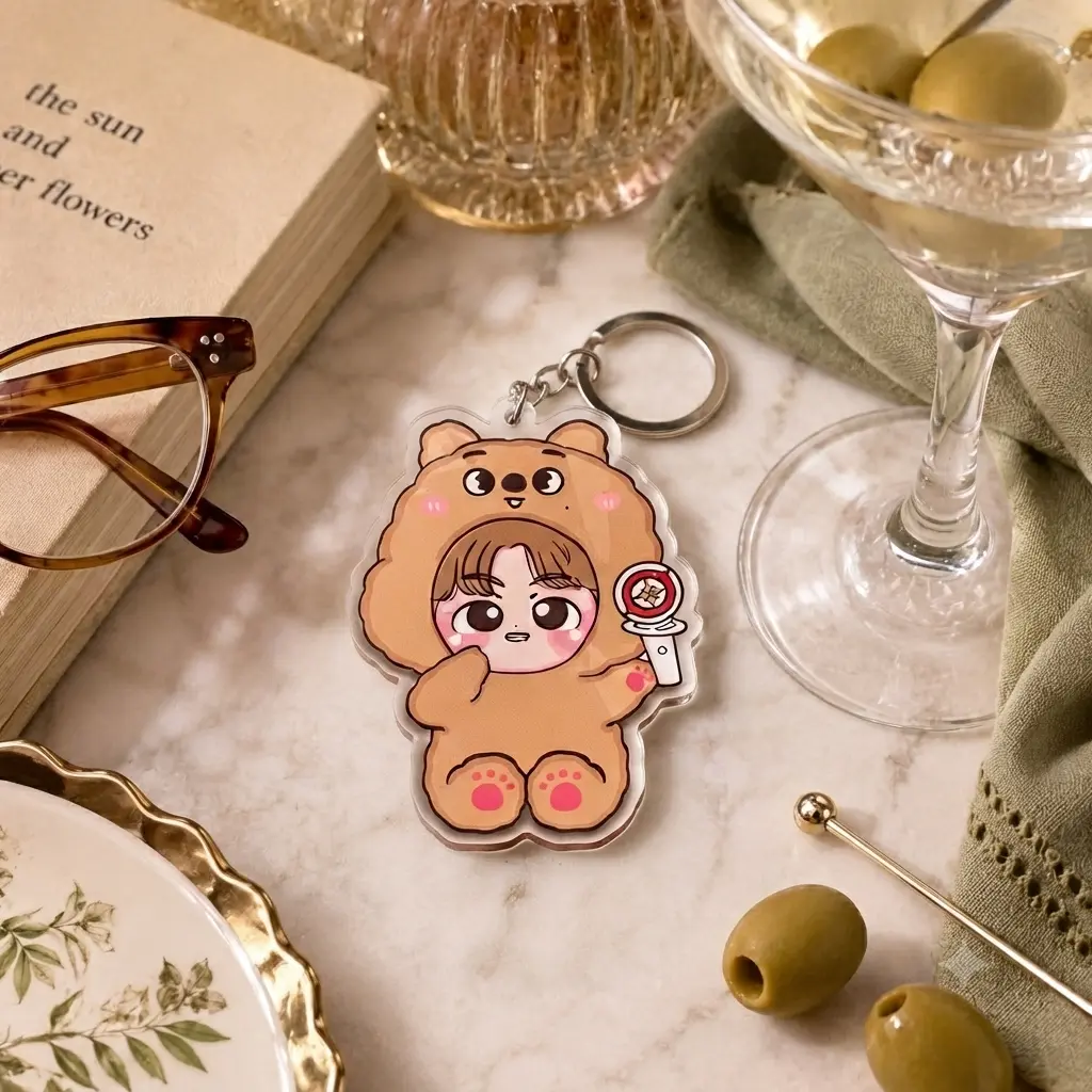 Cute Chibi Animal K-pop Fan Acrylic Keychain - Lightstick Character Accessory for Bags