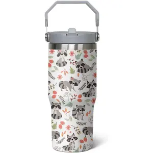 30 oz Racoon Tumbler with lid and Straw,Racoon CoffeeTravel Mug Cup Water Botter, Racoon Gifts for Racoon Lovers,Racoon Stuff Decor Accessories
