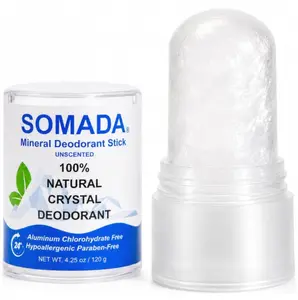 SOMADA Crystal Deodorant Stick for Women and Men, 4.25 oz/120g - 100% Natural Alum Salt Stone Rock - Unscented Mineral Rock