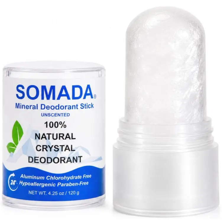 SOMADA Crystal Deodorant Stick for Women and Men, 4.25 oz/120g - 100% Natural Alum Salt Stone Rock - Unscented Mineral Rock