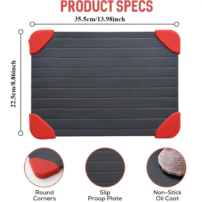 Home Kitchen Hard Anodized Aluminum Meat Defrost Plate-Tray, Fast Thawing Tool with Silicone Corners for Safe Food Contact & Natural Thawing