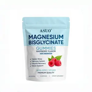 ASUO Magnesium Glycinate Gummies, Natural Raspberry Flavor, Vegan Chewable Supplement, Stress Relief, Calm Mood, Sleep Support, Muscle & Bone Health for Men & Women Dietary