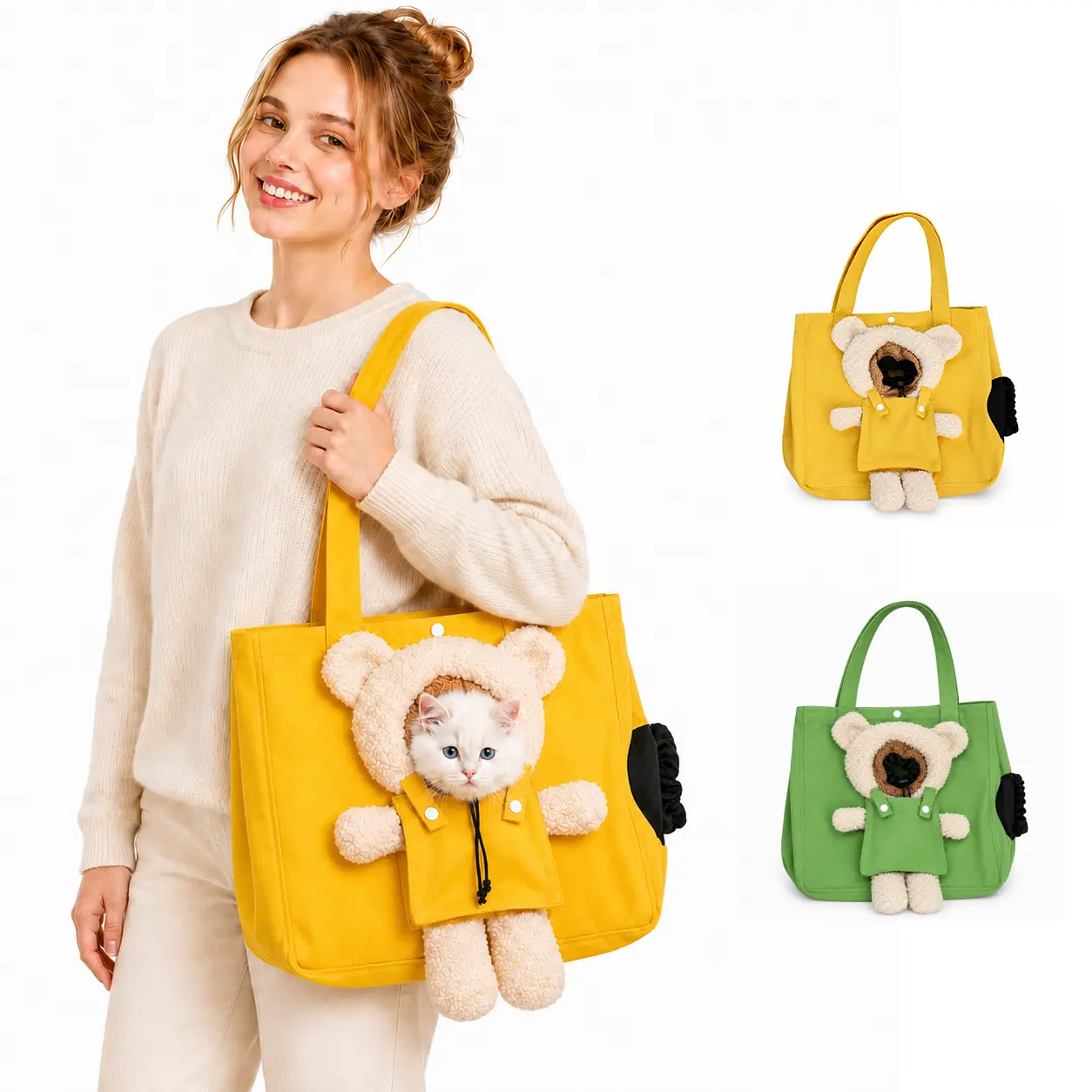 Cute Pet Shoulder Bag for Cats & Small Dogs, Portable Puppy Kitten Carrier Tote, Breathable Travel Bag with Peek-Out Opening, Safety Buckle & Soft Strap