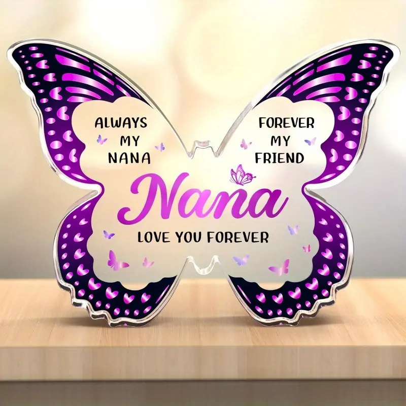 Nana Gifts from Grandkids - Decorative Butterfly-Shaped Acrylic Plaques Gifts for Nana Birthday Valentines Mothers Day Christmas Thanksgiving from Granddaughter Grandson
