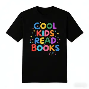 Women's Comfy Soft Short-Sleeve Reading Teacher Top, Fits School Librarians & Elementary Educators, Features "Cool Kids Read Books" Print & Y2K Aesthetic for Book Lovers