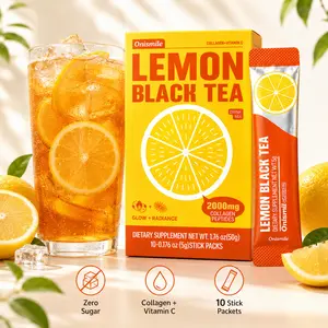Beauty Lemon Black Tea Drink Mix with Collagen & Vitamin C, Zero Sugar, 10 Stick Packets per Box