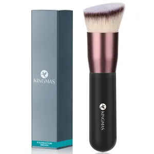 Angled Top Foundation Brush, Premium Kabuki Makeup Brush for Liquid, Blending, Cream, Powder, Blush Buffing Stippling Face Makeup Tools Black, Summer Gift or Women, Trending Product