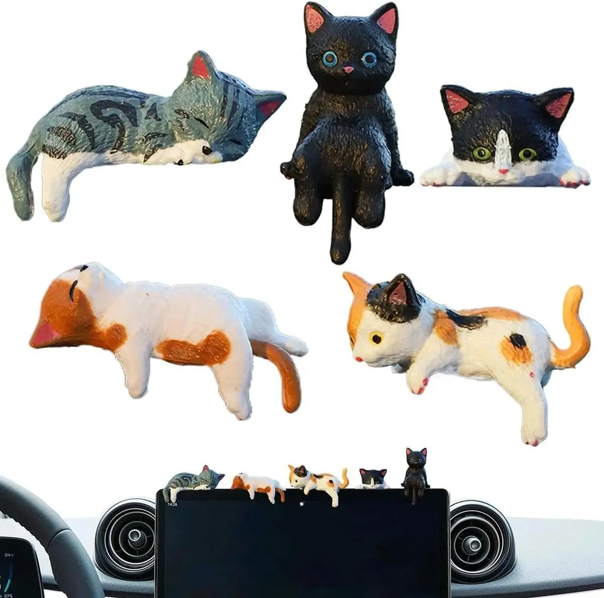 [Free!!Ship!] 5 PCS Cute Cat Figurines Set, Mini Aesthetic Decor Collectibles, Funny  Desk Cat Statues for Dashboard Desk Shelf Computer Decoration