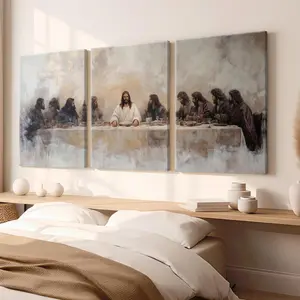 3 Panel Last Supper Jesus Canvas Wall Art, Vintage Religious Oil Painting Print, Christian Faith Home Decor Unframed Canvas Poster or Framed Canvas Wrap
