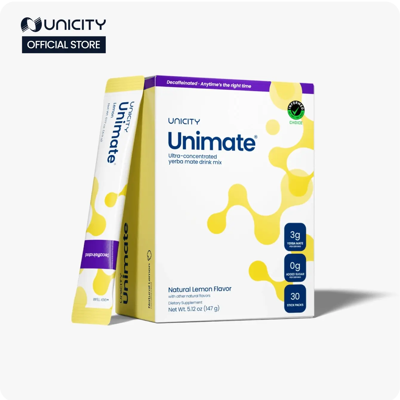 Unicity Unimate Yerba Mate Drink - Lemon DECAF - 1 box (30 stick packs) Unicity Unimate Yerba Mate Drink - Lemon DECAF - 1 box (30 stick packs)