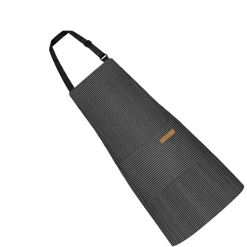 White Black Striped Man Woman Home Restaurant Kitchen Baking Nail Bib Oil Repellent Work Apron Adjustable