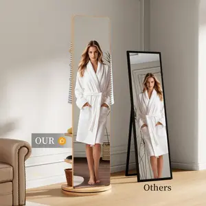 Bellemave  360° Rotating 66"x17.8" Multifunctional Full Length Mirror with Hook Storage Rack Coat Rack with Mirror Solid Wood Floor Mirror Bedroom Living Room Cloakroom Space Saving
