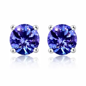 925 Sterling Silver 2.00ct Tanzanite Round 6mm Stud Earrings Women