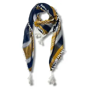 Handcrafted Palestinian Kuffiyeh Scarf in Yellow & White Embroidery