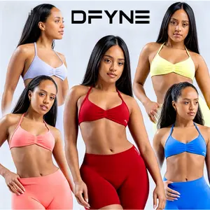 DFYNE Impact Seamless Sports Set - High Waisted Sculpting Leggings & Strappy Back Sports Bra, 2-Piece Ribbed Workout Set dynamic Fitness Compression Quick-Dry