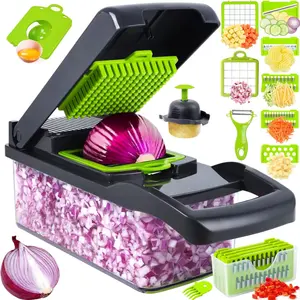 Multifunctional 16 in 1 Food Chopper, Kitchen Vegetable Slicer Dicer Cutter with Blades ,Onion Chopper with Container Stainless Steel Utensils