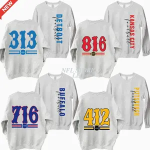 Vintage Area Code Football Ash Grey 2 Side Crewneck Sweatshirt, Retro 90s Graphic Style All Teams Football Shirt, Gift Fan Sport Menswear Cotton, Custom Team Cotton GIft RD