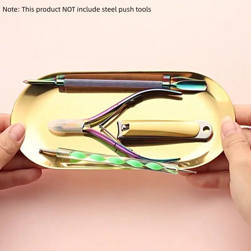 Gold Makeup Tool Tray, Oval Mirror Metallic Finish, Perfect for Organizing Beauty & Nail Art Supplies, Beauty Organizer, Desktop Storage for Home Use, Multi-Functional & Stylish