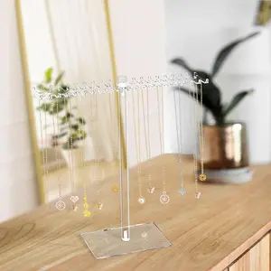 Acrylic Necklace Organizer Clear Necklace Holder Stand Jewelry Organizer Display Hanger Rack with Bilateral Hooks for Necklaces Pendant Bracelets Ring