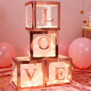 4pcs Love Letter Wedding Decorations, Transparent Balloon Box Set, Birthday Party Supplies, Valentine's Day Event Decoration