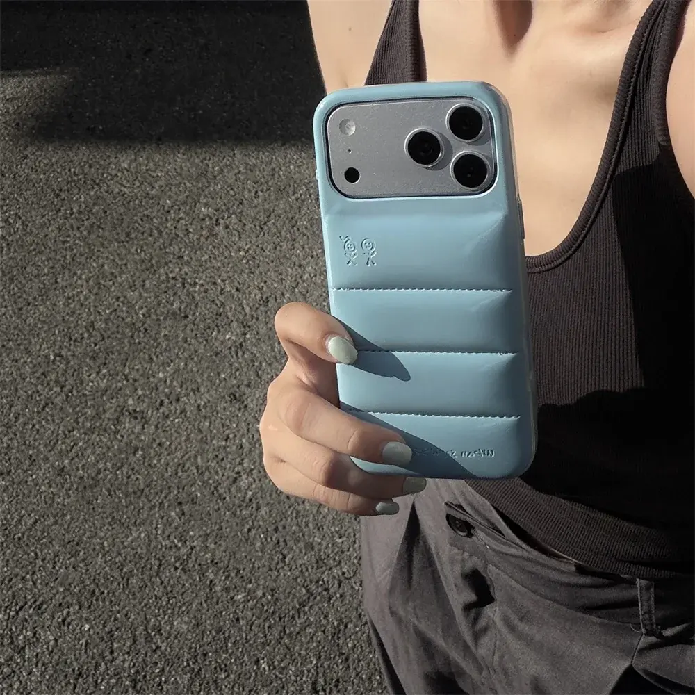 Korean Minimalist Glossy Puffer Phone Case For iPhone 15 16 17 Pro Max Little Pattern Anti-drop Large Camera Protection Case
