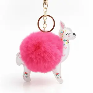 Colorful Alpaca Pom Pom Keychain – Cute Plush Bag Charm (Multiple Colors)