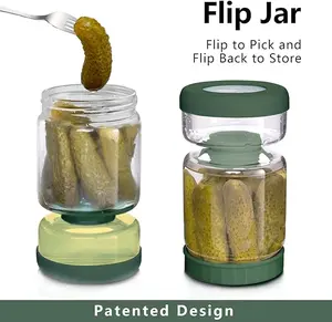 Glass pickle jar, 34 oz olive hourglass jar with strainer, airtight glass jar pickle juice separator jar pickle flip jar for cucumber jalapeno Containers Kitchen