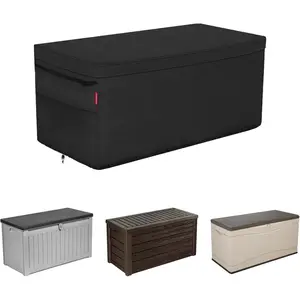 Patio Deck Box Storage Cover - 600D Outdoor   Resistant Rectangular Fire Pit Table Cover 50 x 25 x 24 inches(Top Zipper, Black)