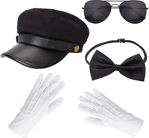 Chauffeur Costume Limo Taxi Hat Gloves Set Black Bow Tie Glasses Novelty Limo Kit for Men Women Party