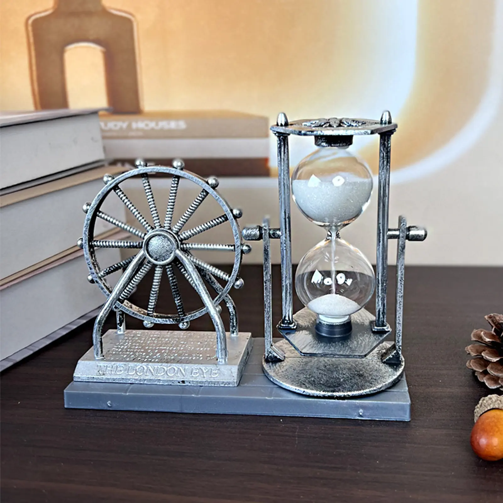 Vintage Ferris Wheel Hourglass Decor with Plastic Base, Retro Sand Timer Figurine, Unique Home Decor for Living Room Desktop, Antique-Style Office Shelf Ornament, Creative Gift for Interior Collection, Unique Decor