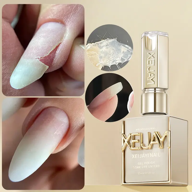 XEIJAYI Transparent Fiber Nail Extension Gel 15ML - TPO & HEMA Free Clear Flexible Base Gel for Nail Overlay, Fiber Extension Glue for Broken & Thin Nails, Soak-Off UV/LED Curing Gel for Home & Salon