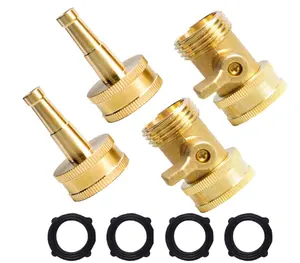 2 Set Heavy Duty Brass Hose Nozzle, Pressure Jet Nozzle with Hose Shutoff Valve, 3/4" GHT Nozzles for Garden Hose, Car Wash, Extra 4 Rubber Washers