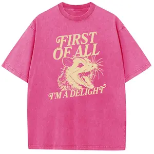 Holafish Oversize Acid Wash Vintage “First Of All ，I'm A Delight”T-Shirt,Heavyweight Cotton Streetwear graphic vintage tees Menswear Womenswear Crewneck Tshirt summervibes