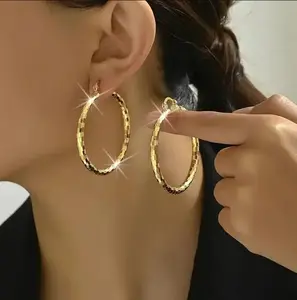 simple daily use fashion accessory [Copper Hoop Earrings with Sparkle] Elegant Boho-Chic Copper Hoop Earrings with Sparkling Cubic Zirconia