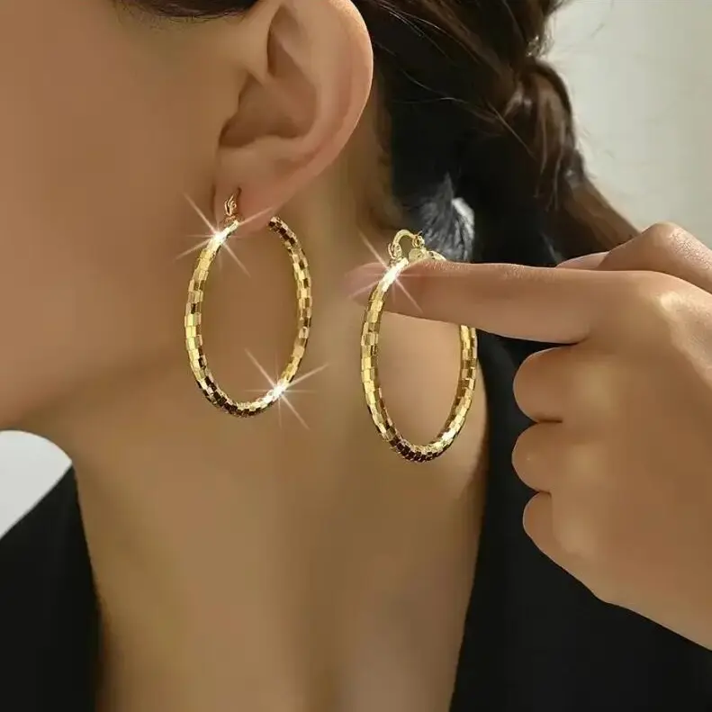 Women's Copper Alloy Bohemian Earrings - Hoops Shape Dainty Lightweight Cubic Zirconia Hoops, Trendy Jewelry Accessories, Free Stud Gift for Daily Use