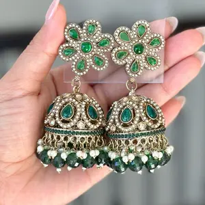 Nagma Zeena Saya Hana Bollywood Stonework Jhumka Earrings with Stonework Finish for Festive Wear