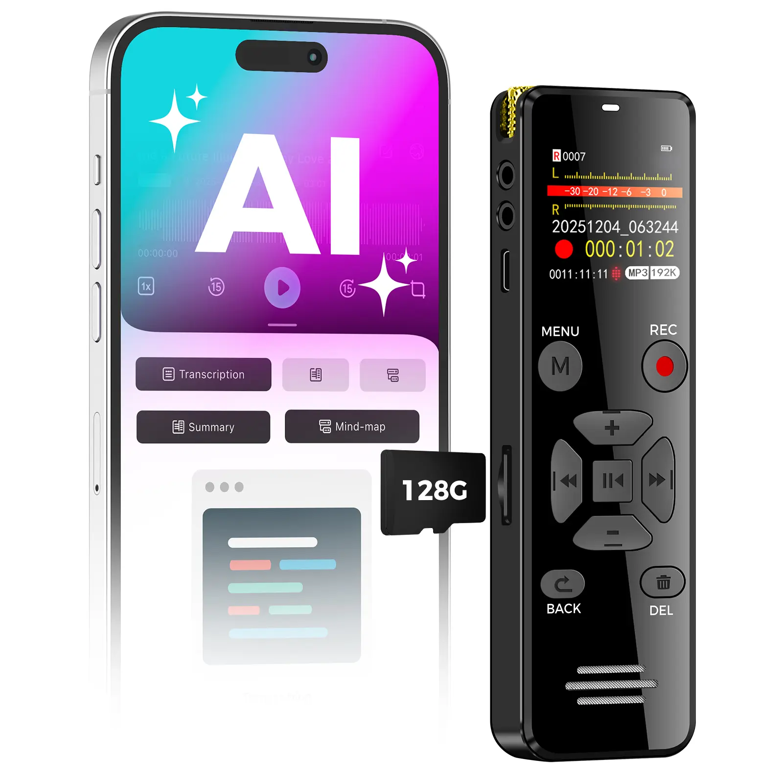 YIVIDA L359 AI Voice Recorder, 128GB USB Portable Audio Device with 9216H Storage, 1536Kbps HD Sound, Noise Reduction, Transcription & Summary, Laptop Compatible, EU Type, Manufacturer Warranty, Manufacturer Warrenty