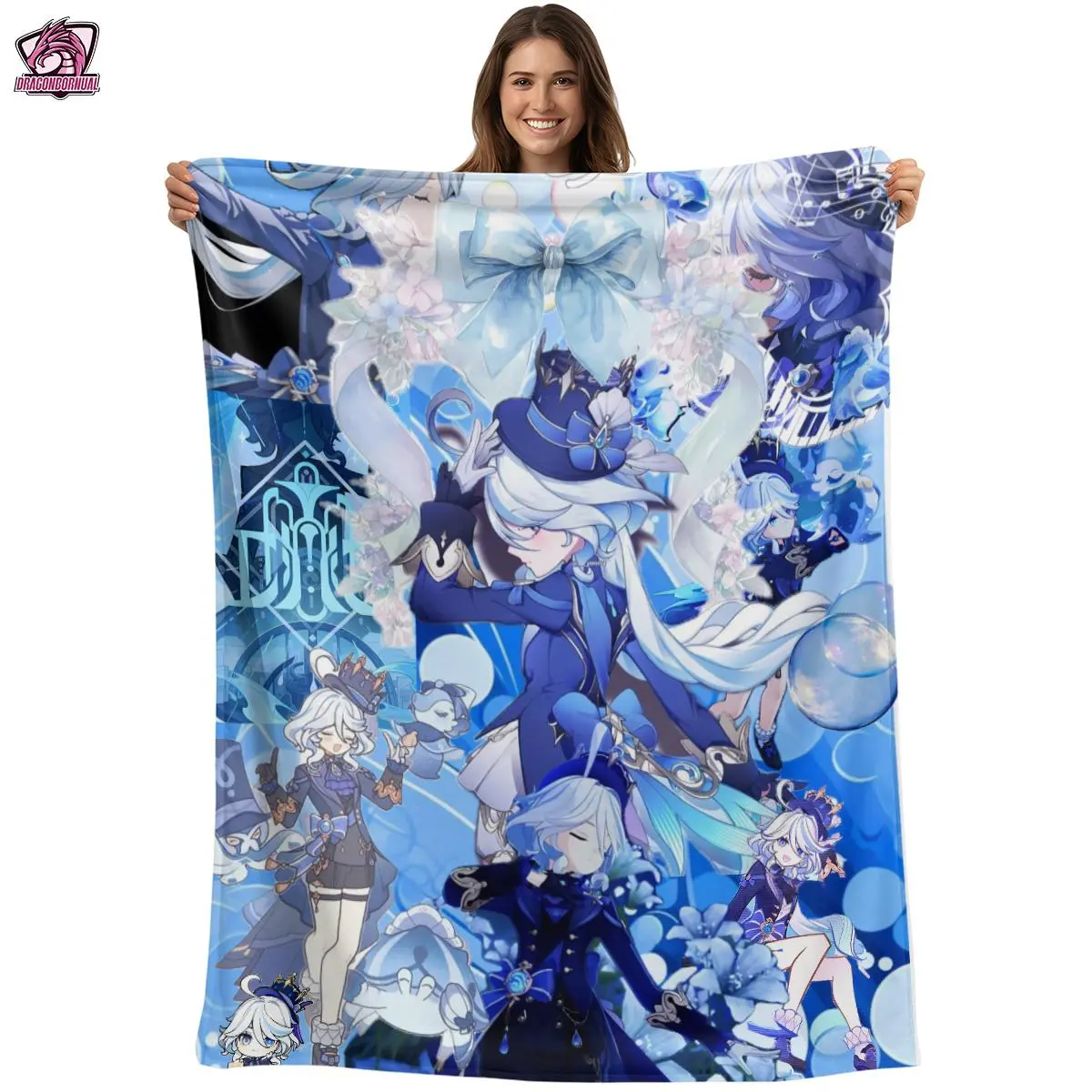 Genshin Impact Furina Themed Throw Blanket - Multiple Sizes Game-Inspired Decor, Featuring Fontaine Theatrical Aesthetic & Hydro Archon Charm, Ideal Gift for Genshin Collectors 251110