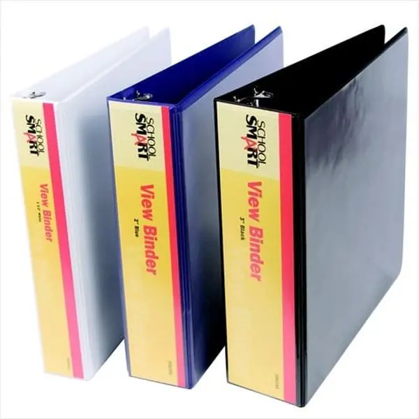 School Smart 086386 Vinyl General Purpose Round Ring View Binder - 0.5 In, Black, 47-52% Recycled Content, Ink Transfer-Resistant, Concealed Rivets, Non-Glare Overlay, Side Pockets