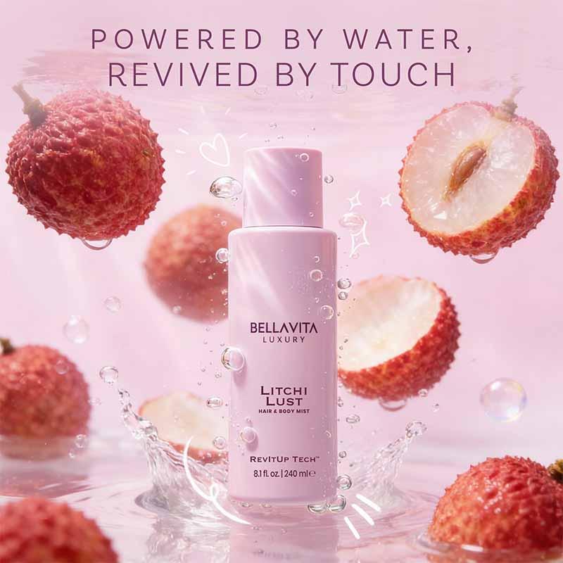 Bellavita Luxury Litchi Lust Hair & Body Mist for Women Sweet Fruity Body Spray Refreshing Hair and Body Mist Lightweight Alcohol-Free Perfume for Women 240 ML 8.12 fl oz