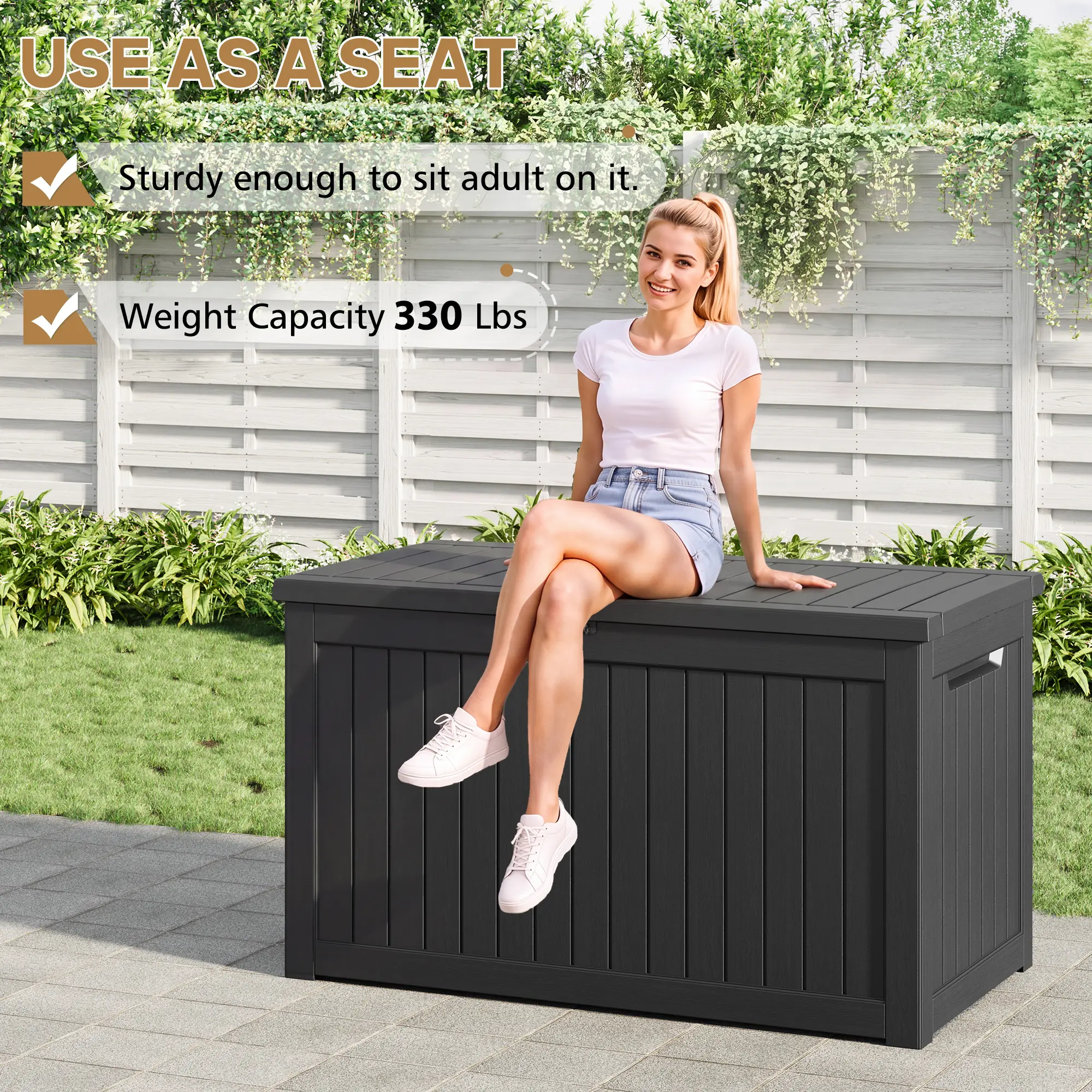 RIWENGO patiowithriwengo 230 Gallon Extra Large Outdoor Storage Box, Lockable UV Resistant Patio Deck Box, Waterproof Storage Container Usable as Seat