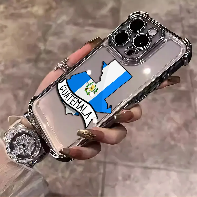 Guatemala Flag Pattern Creative Design Aesthetic Electroplated TPU Casing For iphone 17 16 15 14 13 12 11 X XS PRO PLUS MAX AIR L1688 Four Corners Anti-Fall Transparent Casual Soft Silicone beautiful Phone Cases Perfect Gift