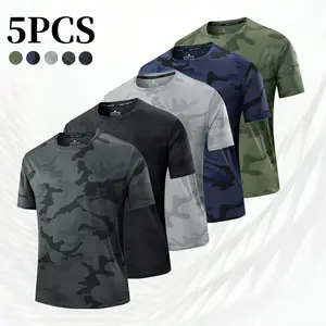 Men’s summer new camouflage short sleeves, men’s casual athletic short sleeves for summer, breathable sports top for fitness, gradient camouflage design, suitable for running, gym workouts, outdoor activities, and everyday commuting