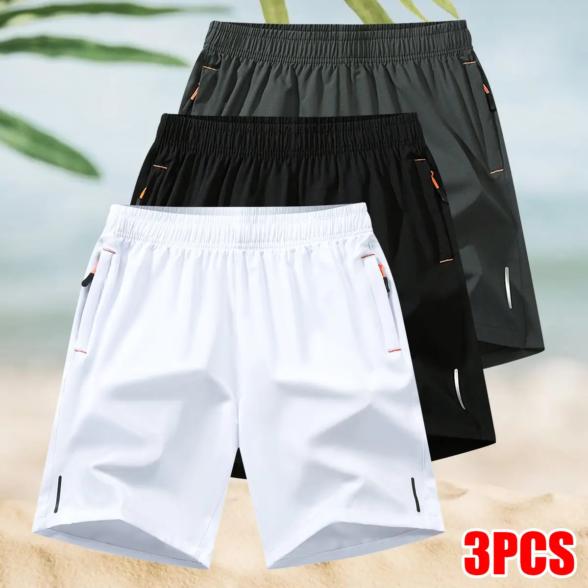 Men's Casual Plain Bermuda Shorts with Zipper Pockets - Breathable & Comfortable for Everyday Wear & Outdoor Activities, Menswear, Casual Sports, Loose-Fit, Drawstring, Outdoors