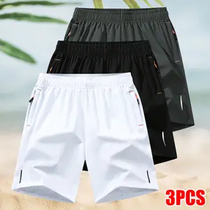 Men’s solid-color shorts with zipper pockets – breathable, comfortable summer Bermuda shorts for everyday wear; available in tropical beige, suitable for outdoor casual activities.